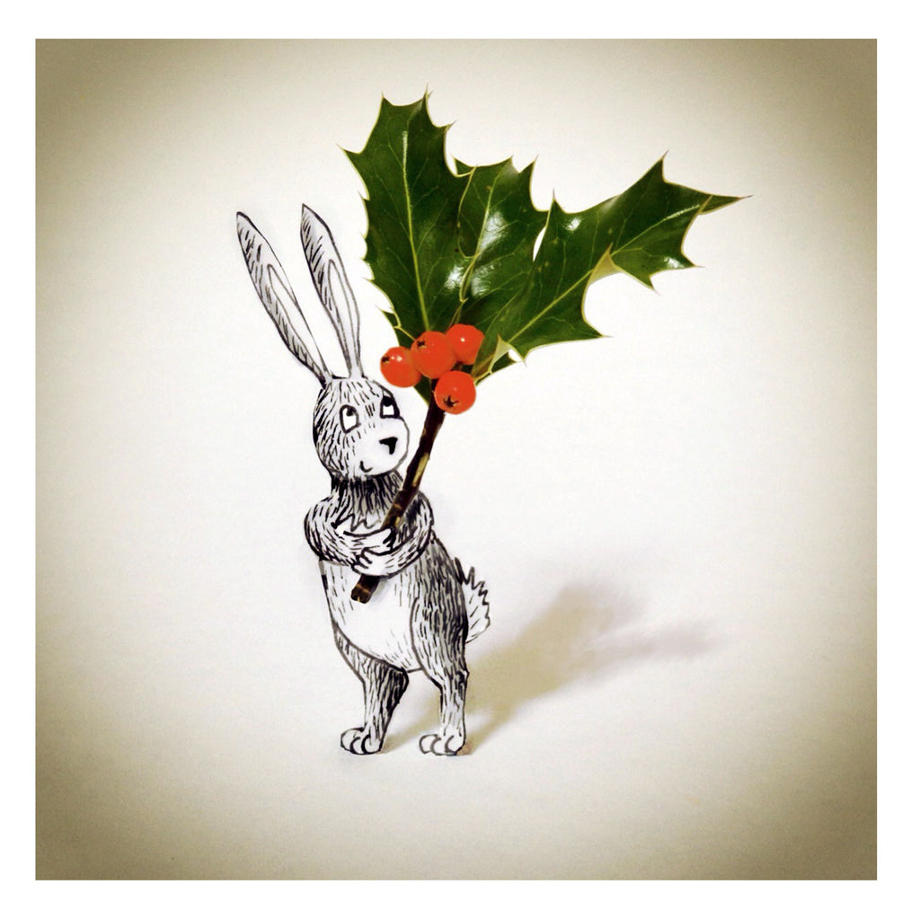 Christmas Rabbit and Holly
