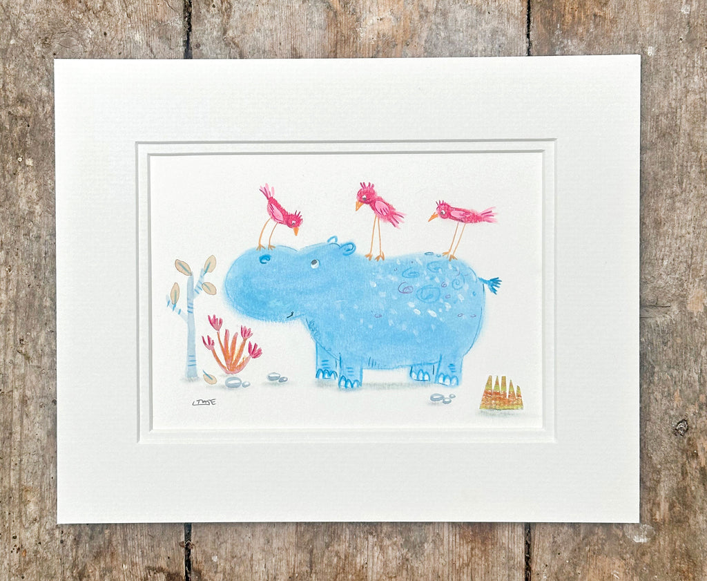 Hippo and Three Pink Birds