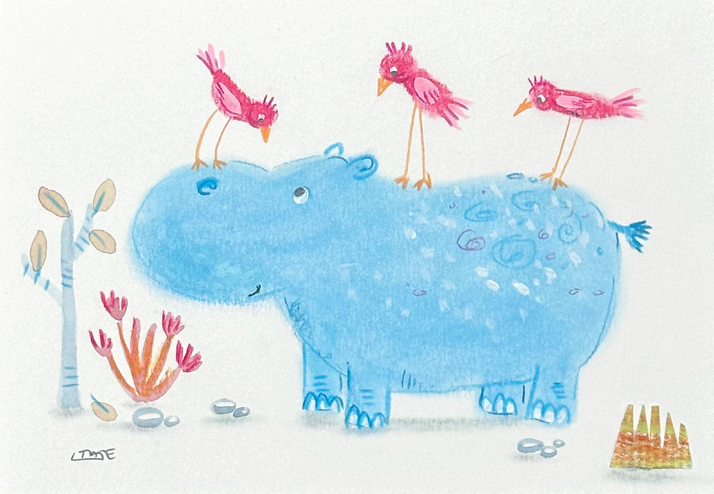 Hippo and Three Pink Birds