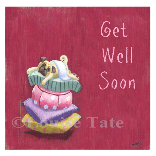 Dog and Cushions - Get Well Soon Greeting card