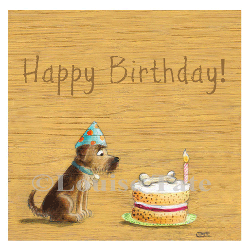 Dog and Cake - Happy Birthday Greeting card